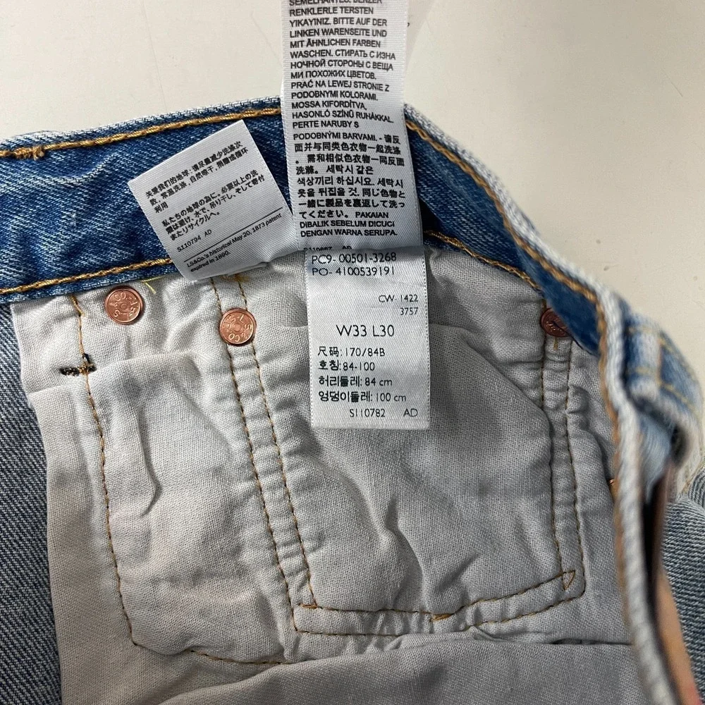 Levis 501 Jeans Mens 33x30 Blue Original Button Fly Distressed Denim Grunge Y2K